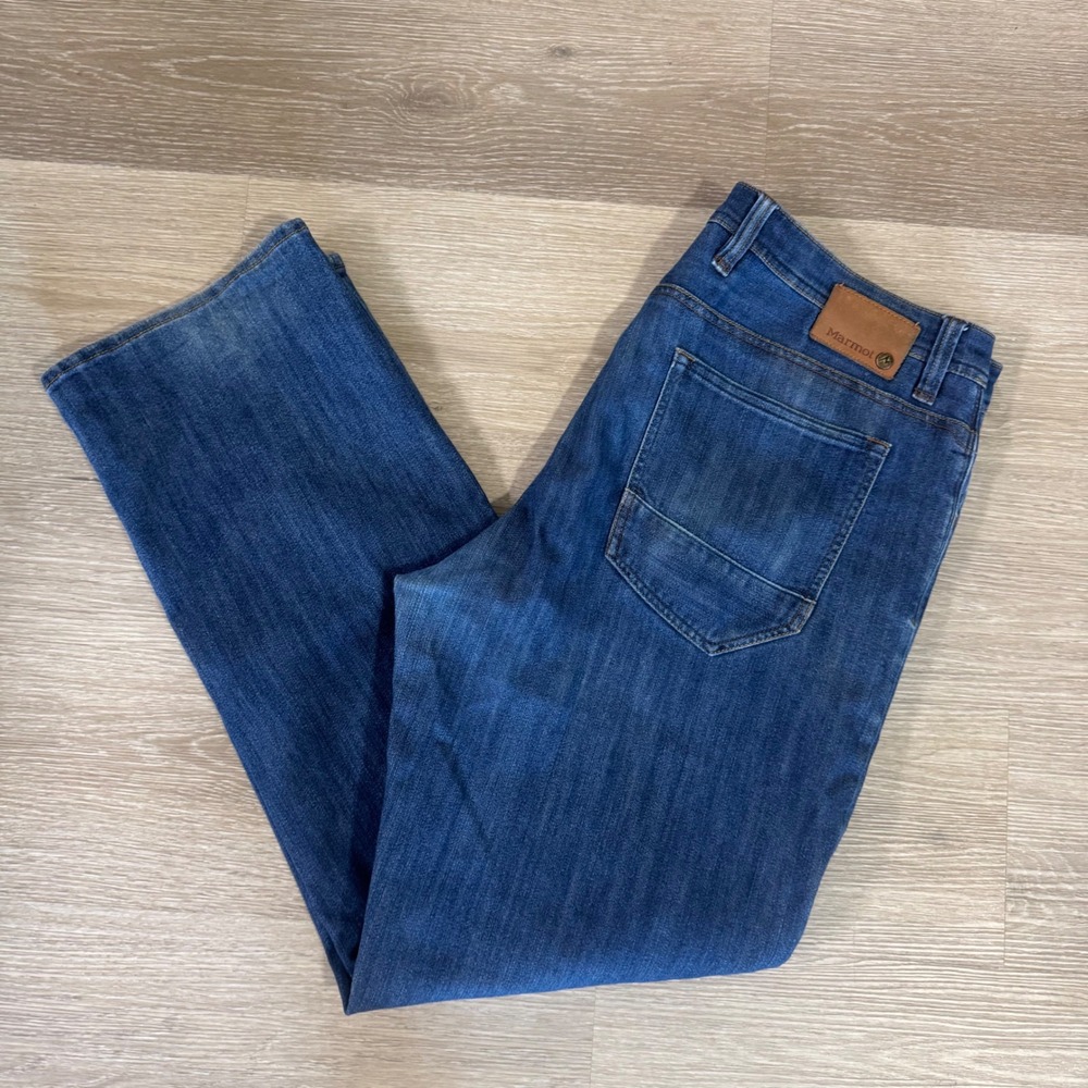 Marmot‎ Pipeline Jeans Mens 38x32 Blue Denim Straight Leg Outdoor E63830